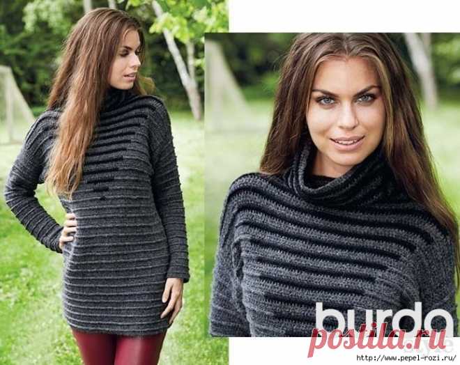 Длинная туника крючком с узором, уменьшающим фигуру и объемы!