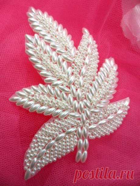(8) FS140 White Pearl Beaded Applique 4&quot; | Вышивка