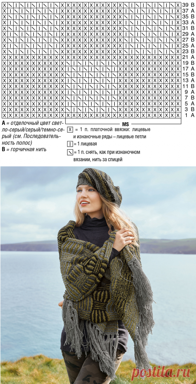 Разноцветный шарф с бахромой

Размеры

55 x 166 cм

Вам потребуется

Пряжа (80% шерсти, 20% полиамида; 113 м/50 г) — 200 г светло‑серой, 150 г горчичной, по 100 г серой и темно‑серой; спицы №5.
