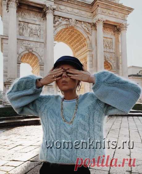 Пуловер из нежного мохера спицами