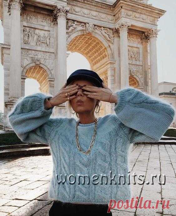 Пуловер из нежного мохера спицами