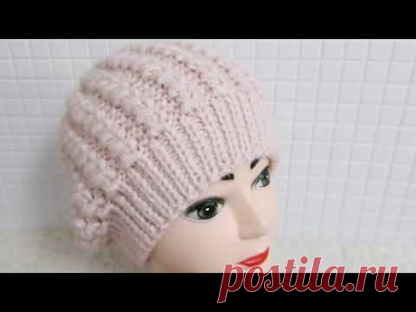 Шапка женская спицами. Мастер класс для начинающих.