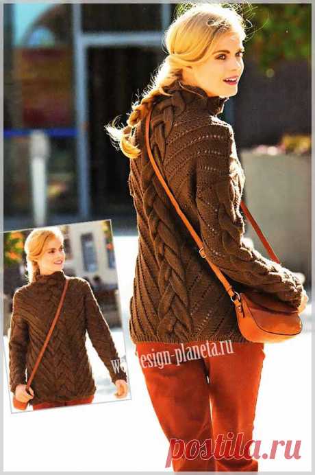 Женский пуловер спицами с косами | Вязание спицами, вязание крючком | Мир увлечений современной женщины.