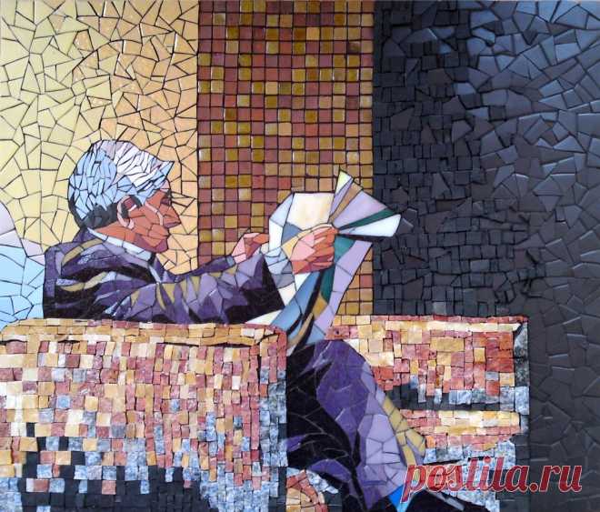 A Man in a Waiting Room - Finished www.iritlevy.com iritlevymosaicart.blogspot.com/  38x44.5 cm (15