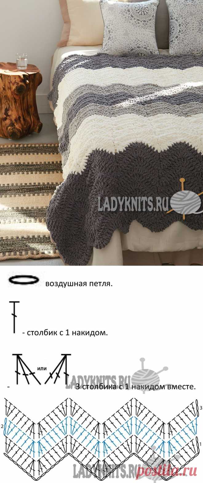 Покрывало крючком "Серые зигзаги"