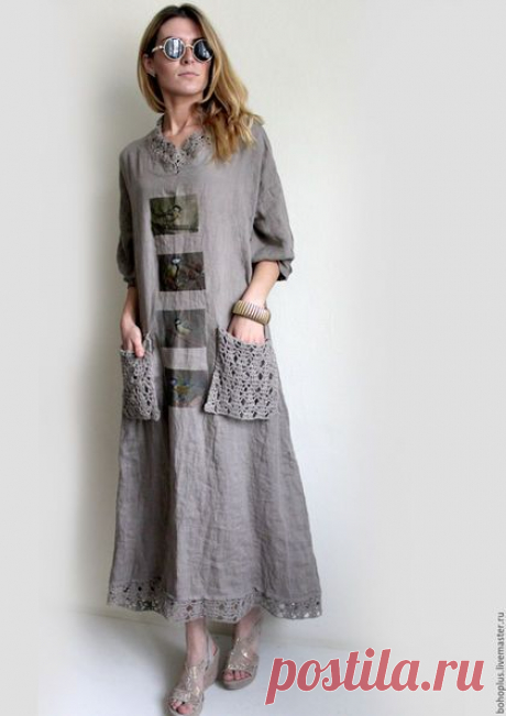 Платья ручной работы. Заказать Платье из льна " Прогулки по городу". Boho love. Ярмарка Мастеров. Одежда для женщин, бохо