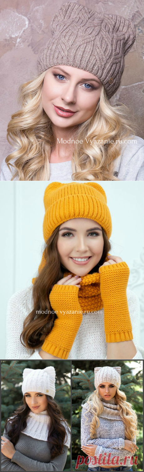Котошапки - шапочки с ушками связанные спицами - Modnoe Vyazanie ru.com
