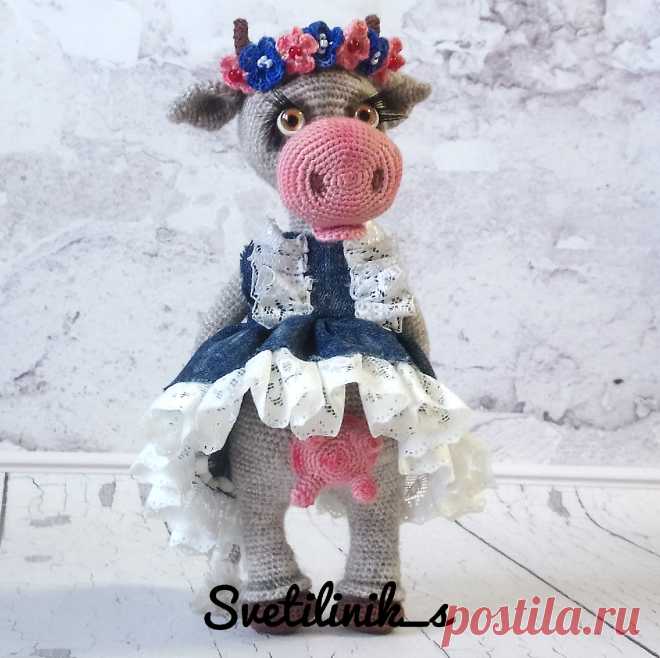 PDF Коровушка Любава крючком. FREE crochet pattern; Аmigurumi animal patterns. Амигуруми схемы и описания на русском. Вязаные игрушки и поделки своими руками #amimore - корова, коровка, телёнок, бык, бычок.
