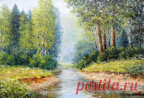 Край березовый, необъятный... Художник Синев Евгений.