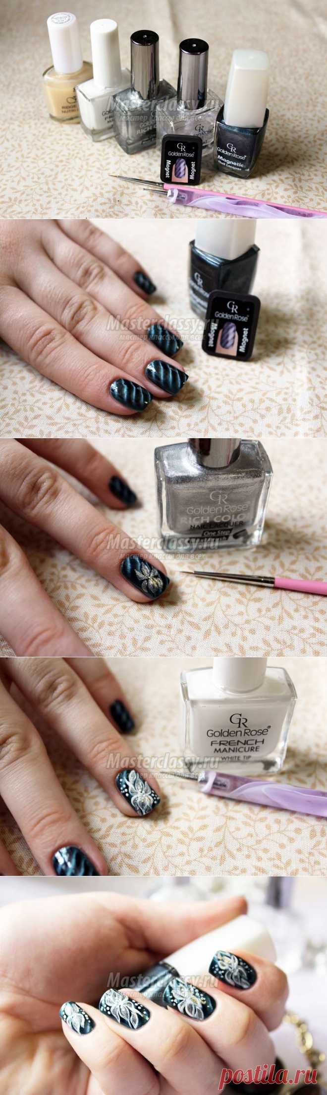 Мастер-класс по росписи ногтей. Маникюр «Абстрактные цветы на основе магнитного лака»