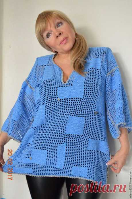 Большие размеры ручной работы. Ярмарка Мастеров - ручная работа. Купить Туника "В отличном настроении". Handmade. Голубой