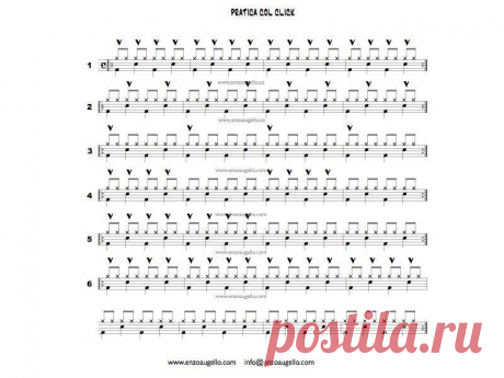 Играем с кликом:

N 1 клик на каждую четверть.
N 2 клик на 2° и 4°.
N 3 клик на первую четверть каждого такта.
N 4 один такт с кликом, один такт без клика.
N 5 два такта с кликом, два без..
N 6 четыре такта с кликом, четыре без клика.