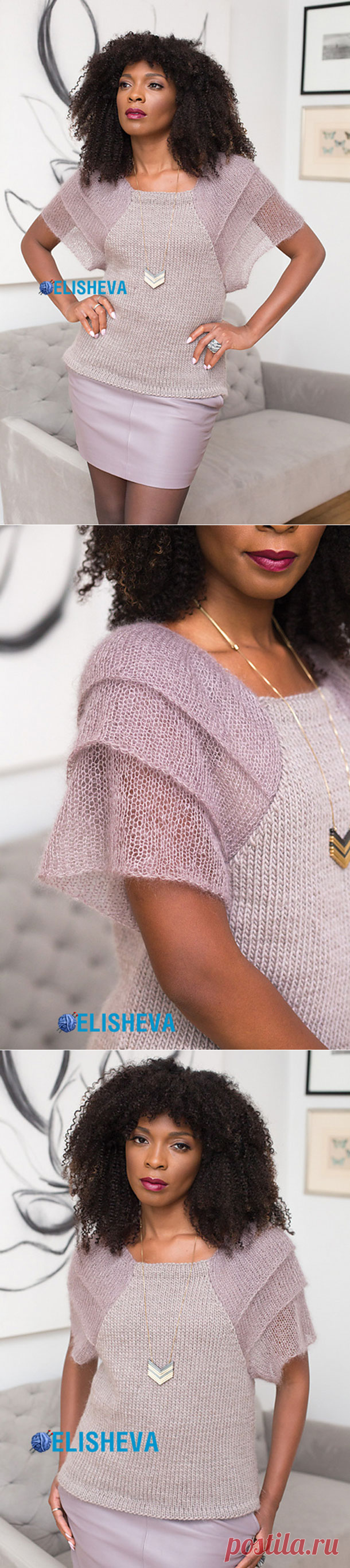 Нарядный пуловер вязаный спицами от Vogue Knitting