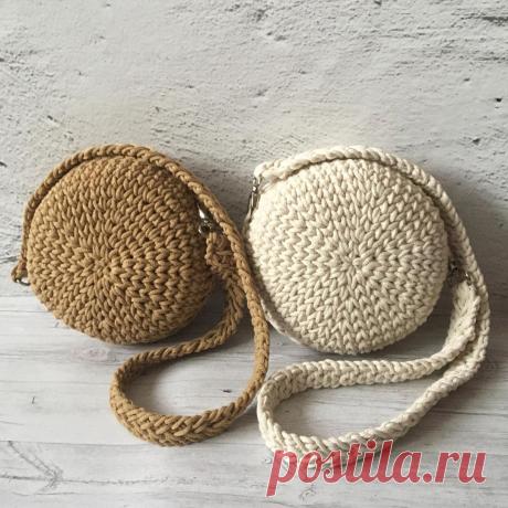 Вязание из хлопкового шнура сумки кругляшки