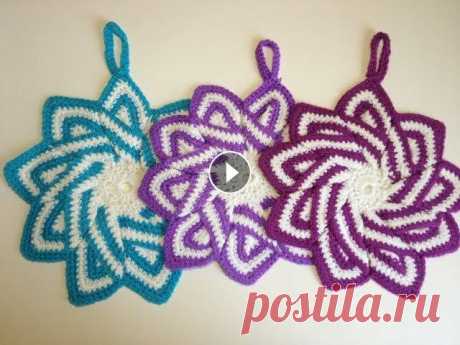 Кухонная салфетка-прихватка крючком &quot;Снежинка&quot; на 8 мартаKitchen napkin crochet &quot;Snowflake&quot;. Учимся вязать симпатичную салфетку крючком. Симпатичный и практичный подарок на 8 марта.Подробное обучение ....