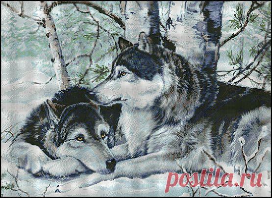 Схема вышивки волков "Devoted Soulmates" (Преданные друг другу)