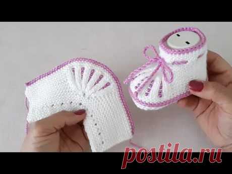 İki Şişle Boncuklu Bebek Patiği Yapılışı /Knitting Baby Socks Booties DIY Pattern Design
