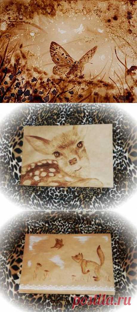 Кофейный рисунок на бумаге &quot;Бабочка&quot; - Ярмарка Мастеров - ручная работа, handmade