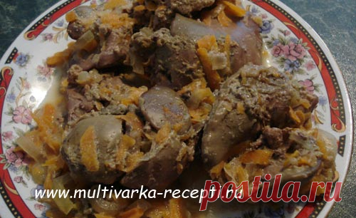 Куриная печень, тушеная в молоке в мультиварке