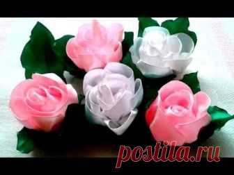 Украшение на зажим Канзаши, Мастер-класс / Flower kanzashi, Tutorial - YouTube