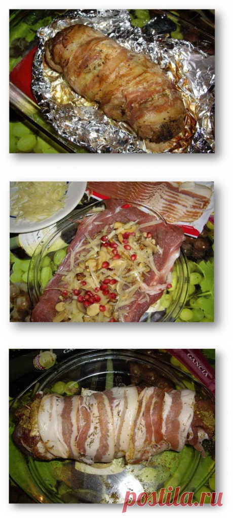 Мясной рулет с грибами и гранатом