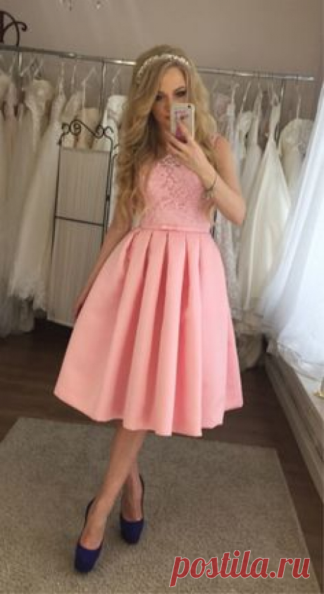 vintage a line pink lace homecoming dresses, tea length prom party dress, cheap hoco dress