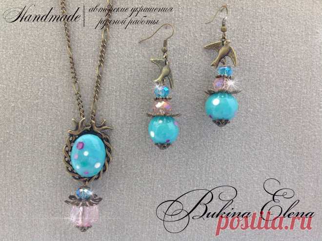 Комплект из полимерной глины. Длина сережек со швензой 6,5 см.