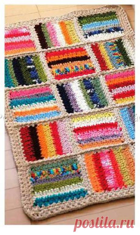 ЛОСКУТНЫЙ КОВРИК ИЗ ОСТАТКОВ ПРЯЖИ КРЮЧКОМ