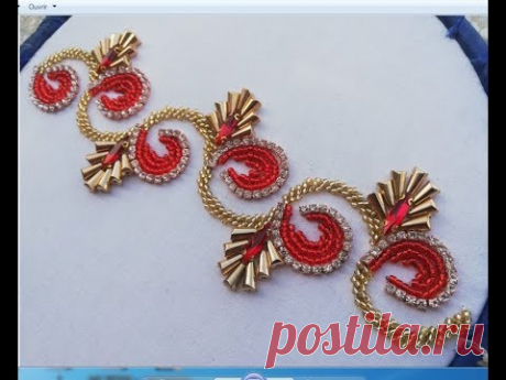Hand Embroidery Floral Border Line Embroidery With Stones