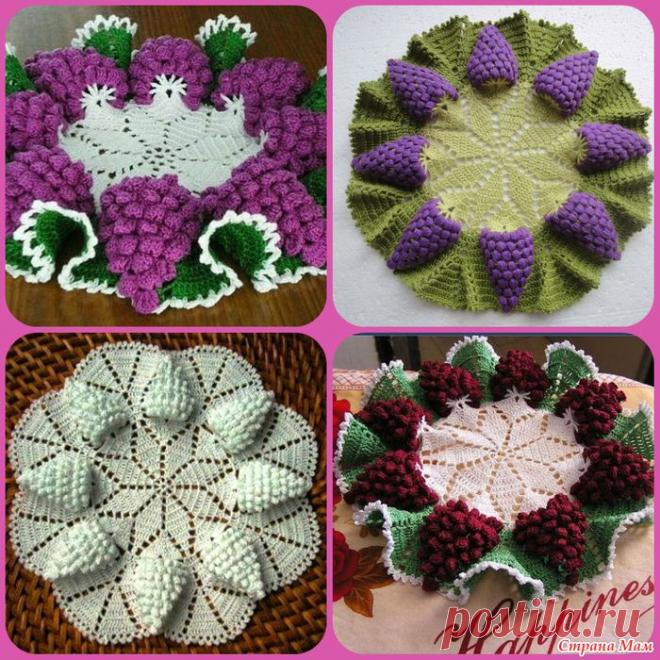 Совместное онлайн-вязание крючком салфетки "Виноградная лоза"