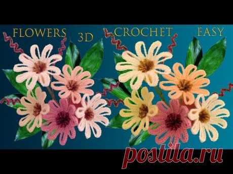 Como hacer flores margaritas a Crochet en punto 3D tejido muy fácil a ganchillo tallermanualperu