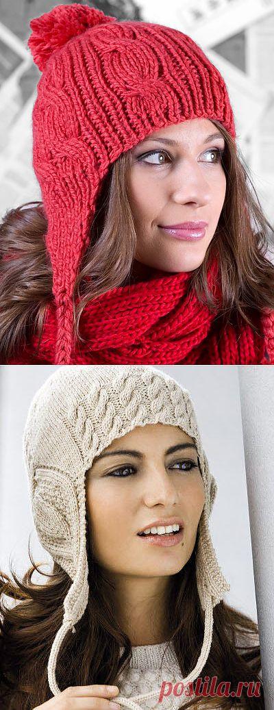 Вязаные женские шапки с ушками или завязками | Вяжем с Ланой