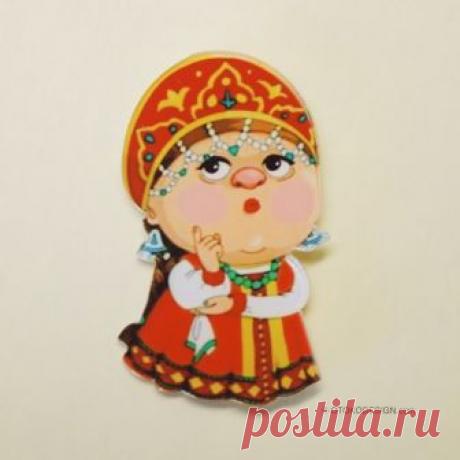 Акриловый значок на пиджак Русская красавица в красном платье купить в интернет магазине бижутерии, брошек и значков Otokodesign.com по цене 390 руб с быстрой доставкой по Москве, Санкт-Петербургу и России