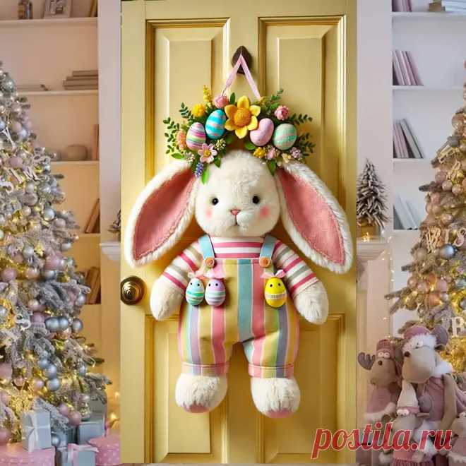 пасхальный венок с кроликом и яйцом для двери 35.4