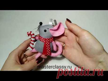 DIY Christmas Tree Ornament. Мышка на Елку своими руками. Как сделать мышку из фетра? Видео урок