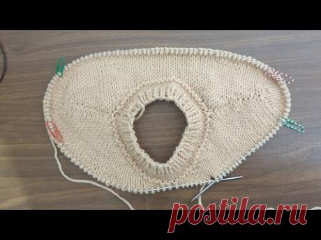 Продолжение вязания изделия сверху от горловины от плеча переда методом Танюши, не реглан, 2 часть