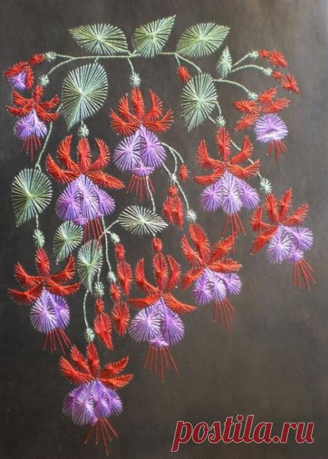 Цветы в технике вышивки изонить