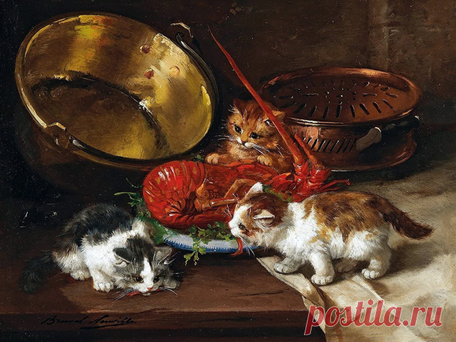 Kittens and Lobster by Alfred Arthur Brunel de Neuville Accent Tile Mural Kitchen Bathroom Wall Backsplash Behind Stove Range Sink Splashback One Tile 10"x8" Ceramic, Matte - - Amazon.com
