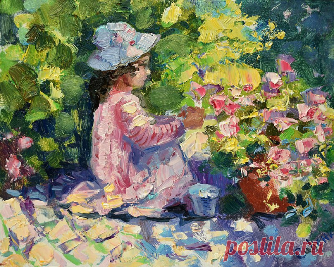 Litter Girl Painting 油畫原作 Child Original Art Summer Flower Small Artwork 绘画儿童 - ArtDivyaGallery  - Posters | Pinkoi Litter Girl Painting 油畫原作 Child Original Art Summer Flower Small Artwork 绘画儿童  Impasto Palette Knife Wall Art 20.5 x 25.5 cm. 8 x 10 inches by Savenkova 100% Handmade Original Artwork. Medium: panel, oil paints. Style: Modern, Impressionist, Impasto. Need a decorative frame. Small beautiful painting for home and office, the perfect gift