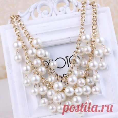Amazon.com: Elegant Women's Multi-Row Torsade Fringe White Pearl Bead Chain Bib Necklace: Jewelry