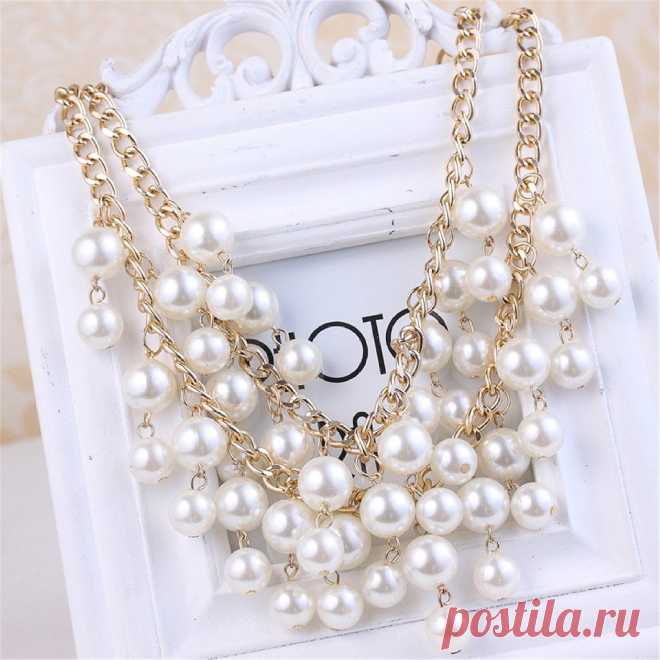 Amazon.com: Elegant Women's Multi-Row Torsade Fringe White Pearl Bead Chain Bib Necklace: Jewelry