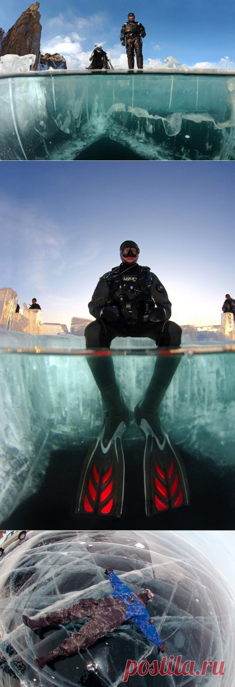 Невероятное погружение дайверов под лед Байкала