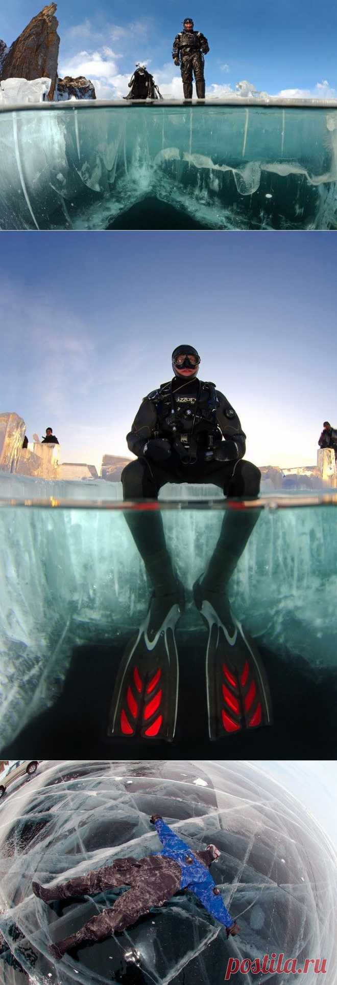 Невероятное погружение дайверов под лед Байкала