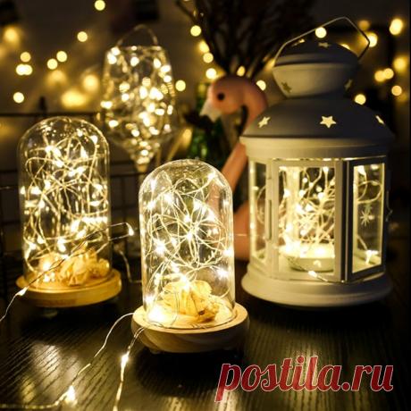 Гирлянда, светодиодная из медного провода для рождественской и новогодней елки, украшение для свадьбы и вечеринки, 1 м, 2 м, 3 м, 5 м, 10 м | Лампы и освещение | АлиЭкспресс