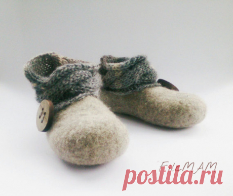 Unique Wool Hand Felted Slippers Natural Wool Gray от FilcMAM