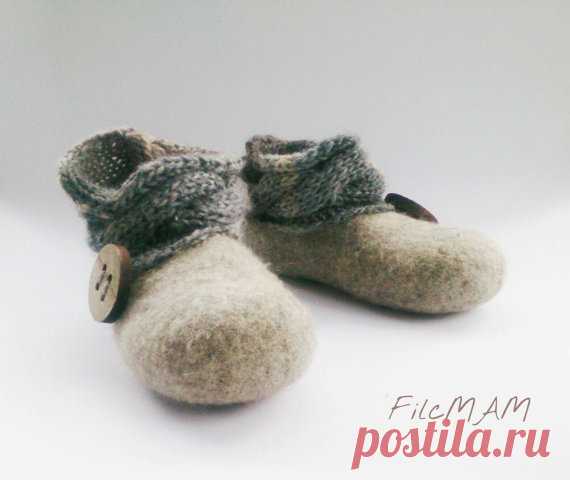 Unique Wool Hand Felted Slippers Natural Wool Gray от FilcMAM