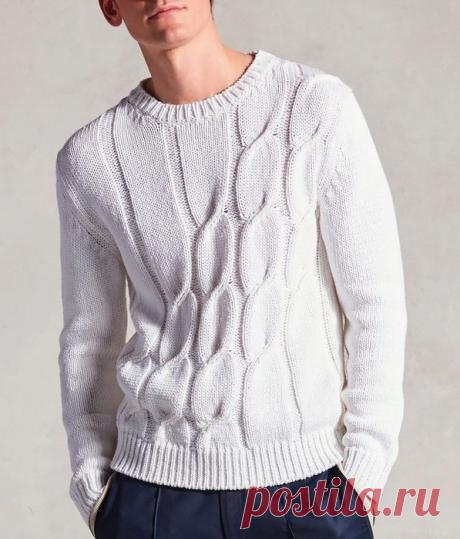 Мужской пуловер с узором из наклонных "кос"