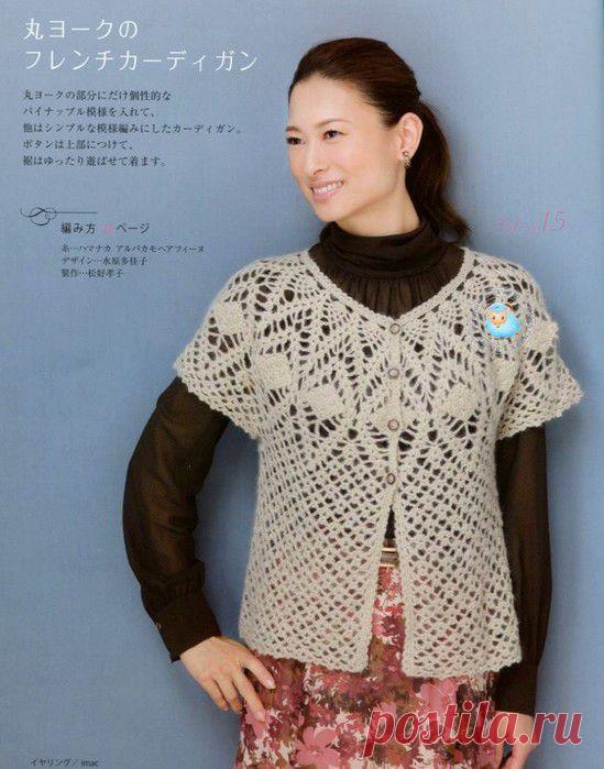 АЖУРНЫЙ ЖАКЕТИК С КРУГЛОЙ КОКЕТКОЙ.