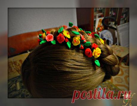 Шпильки из полимерной глины ,,Розы&quot;.Вид с боку.