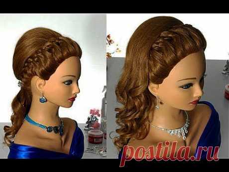 Вечерняя  с плетением (коса из 4-х прядей). Prom hairstyle with 4 strand braid - YouTube